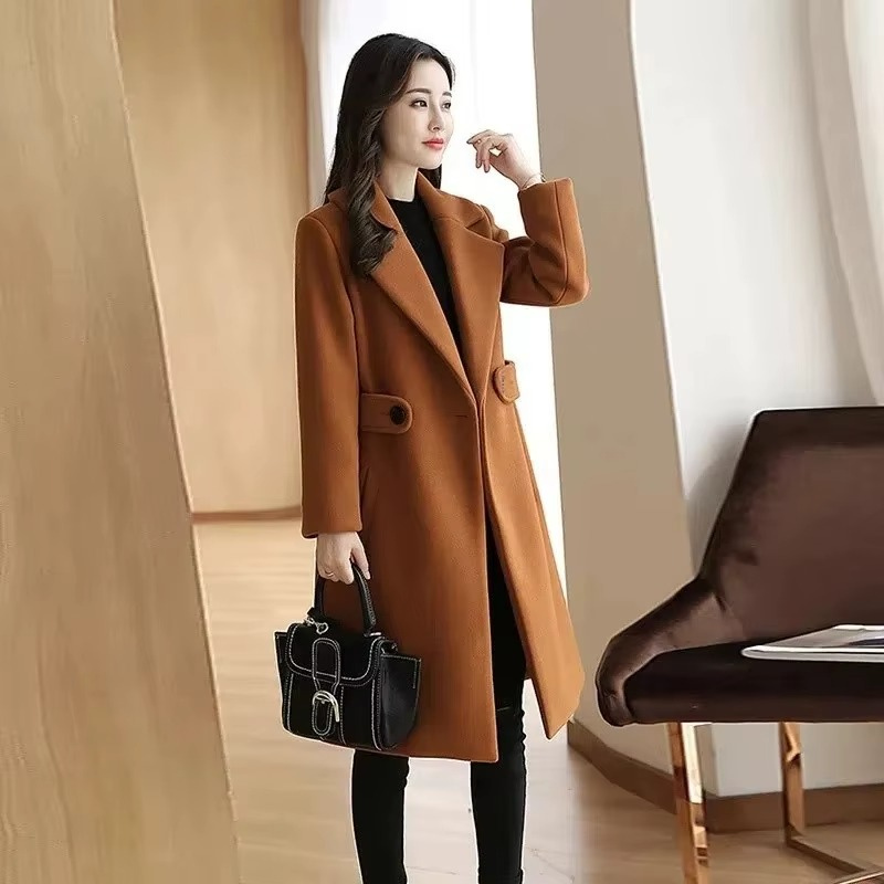 Faith - Long Sleeve Long Coat with Belted Waist and Side Pockets