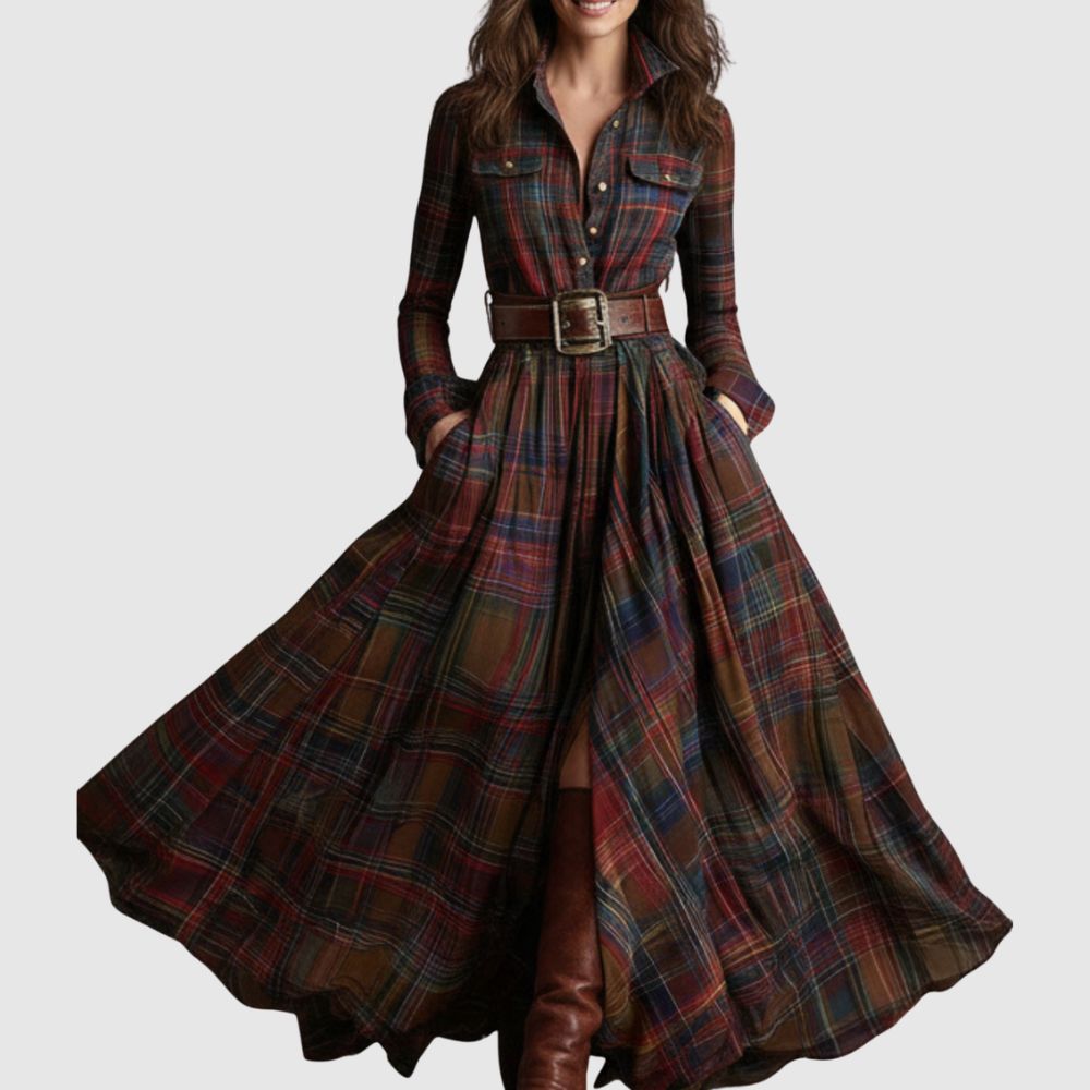 Zoé - Robe chemise à carreaux maxi