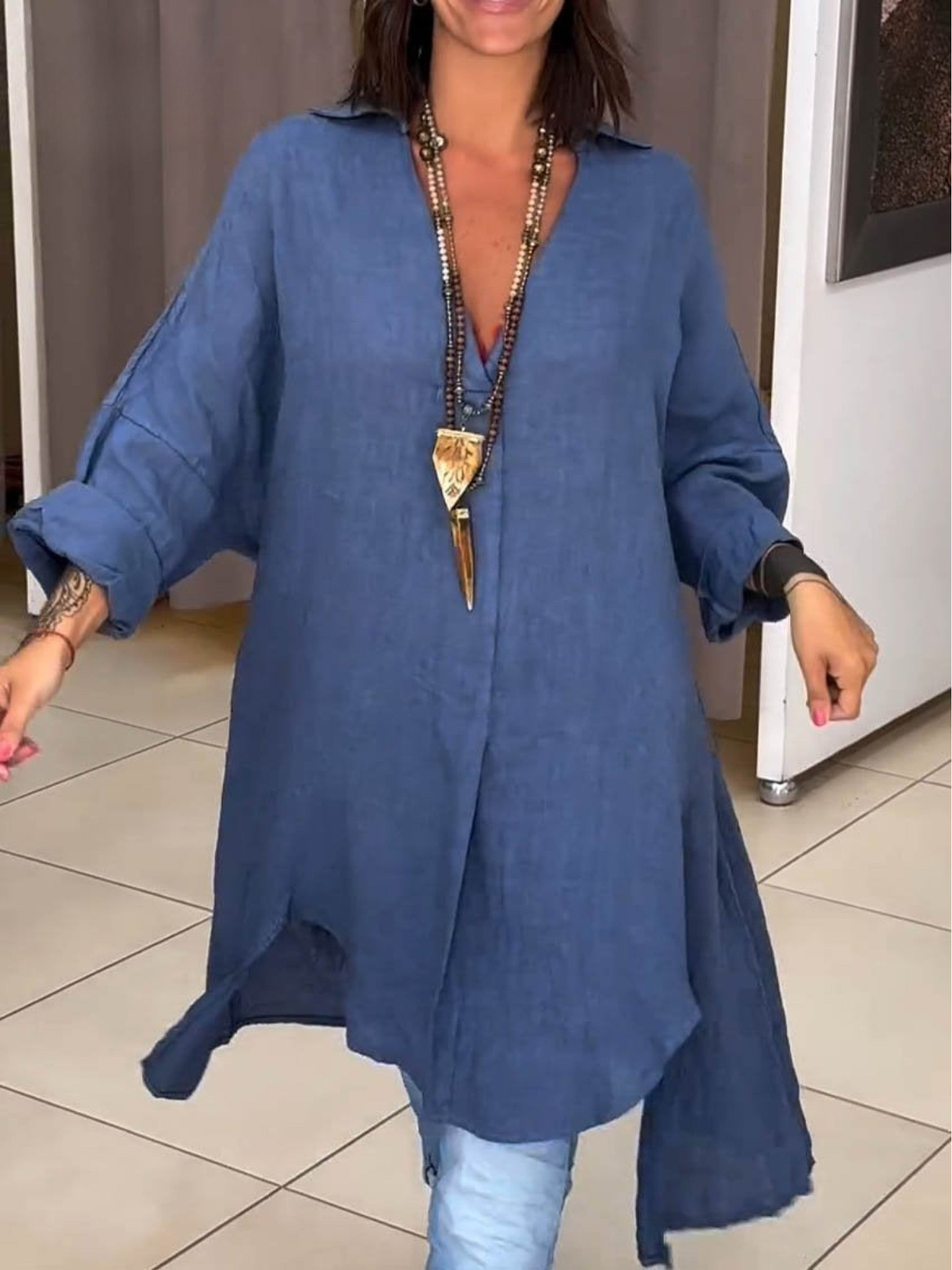 Linen Shirtdress Women's Casual Lightweight Tunic Shirt