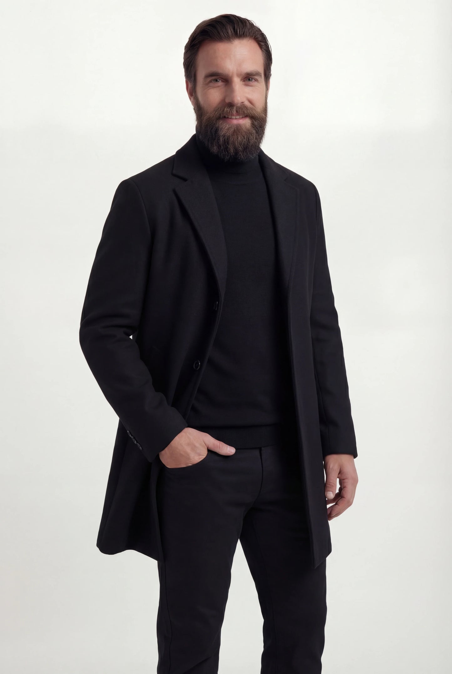 Herre enkeltradet sort frakke med revers og knaplukning - Coat - Valmont Wear