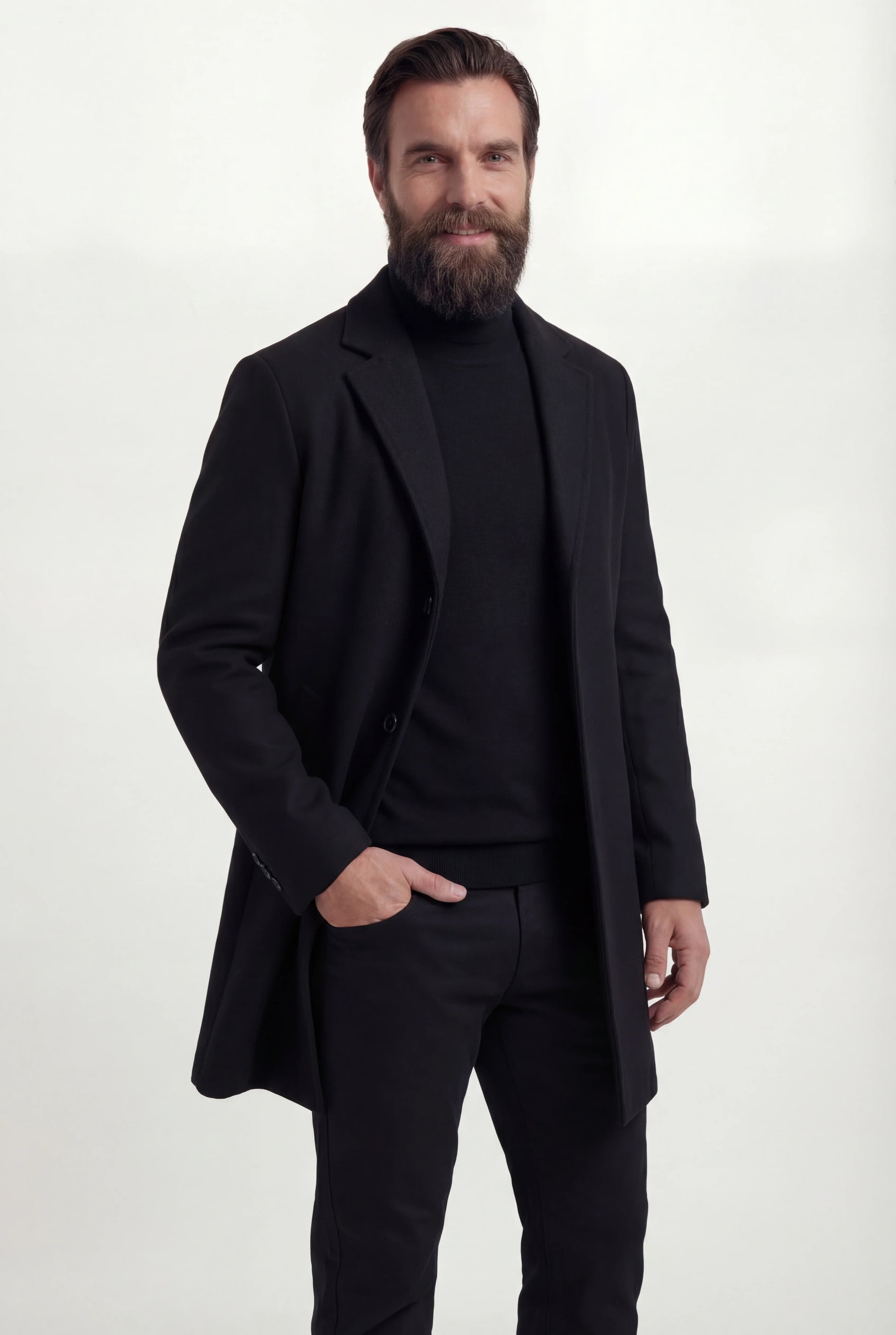 Herre enkeltradet sort frakke med revers og knaplukning - Coat - Valmont Wear