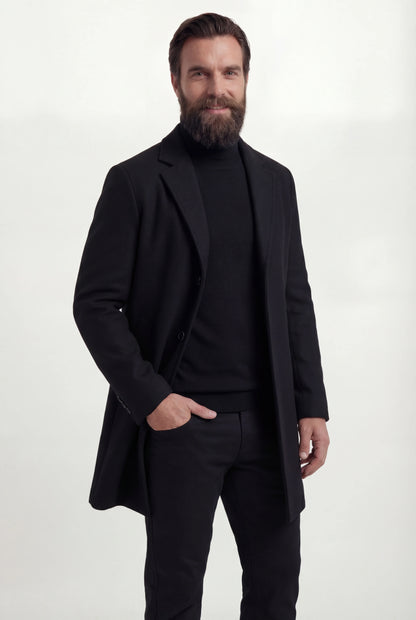 Herre enkeltradet sort frakke med revers og knaplukning - Coat - Valmont Wear