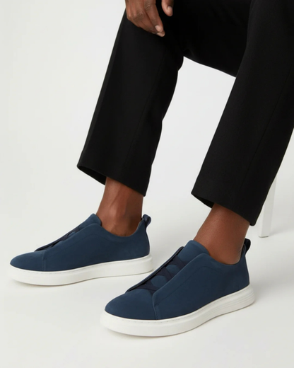 SUEDE SLIP-ON SNEAKER – NAVY BLUE