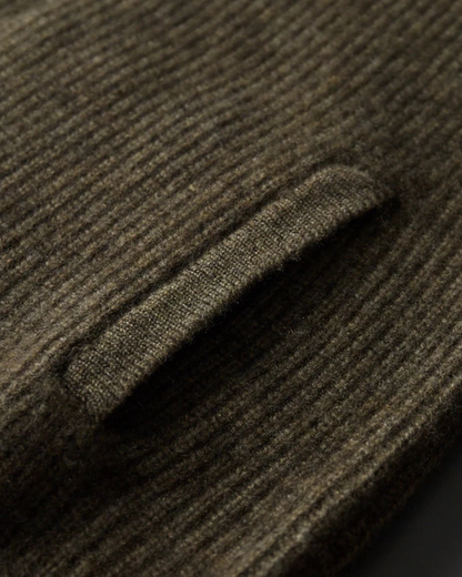CASHMERE HIGH COLLAR RIBBED CARDIGAN