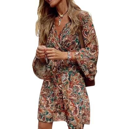 Mini-robe bohème à décolleté en V avec manches cloche