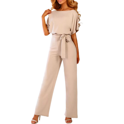 Women's Belted Wide Leg Jumpsuit Batwing Sleeve Elegant