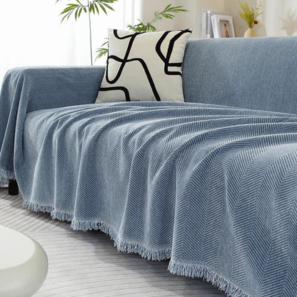 Sofa Throw Chenille Herringbone Tassel Blanket Cover Large 70.9x165.4in Pet Protection Couch Blanket Wrap | Koossa