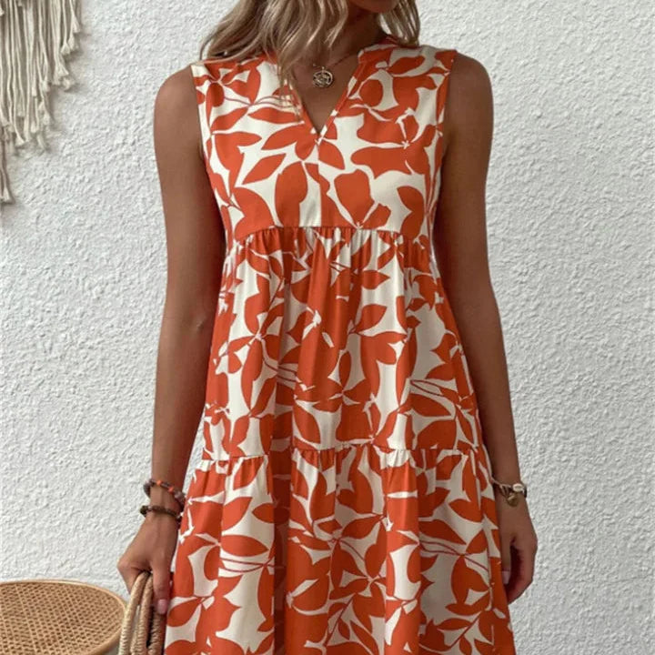 Damenkleid in A-Linie mit Blumenmuster und V-Ausschnitt