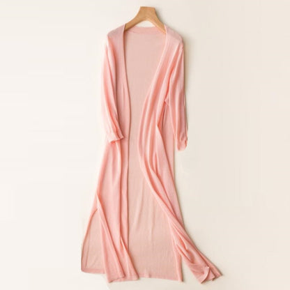 Cardigan lungo aperto leggero da donna con maniche a 3/4