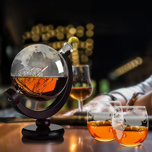 Conjunto Mapa del Mundo Botella y vaso de Whiskey