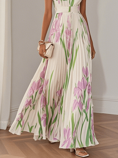 A-Linien-Maxikleid für Damen aus plissiertem Chiffon