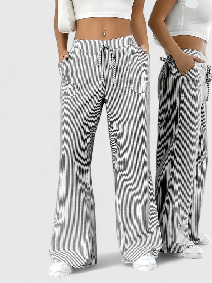 Rosie | Striped Drawstring Wide Leg Pants