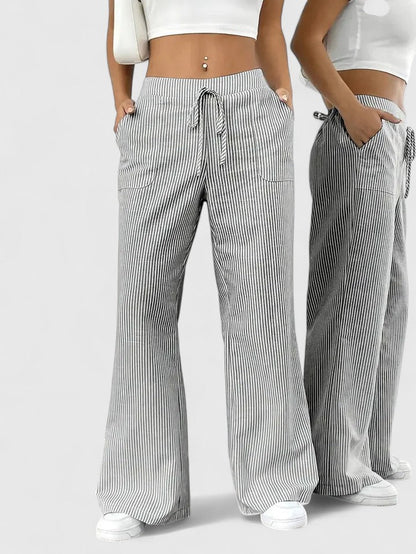 Rosie | Striped Drawstring Wide Leg Pants