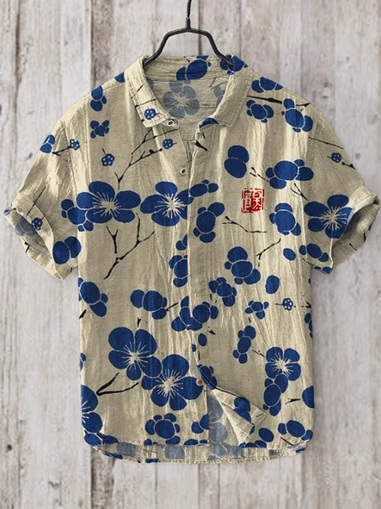 Kersen Bloesem Japanse Lino Kunst Linnen Blend Shirt