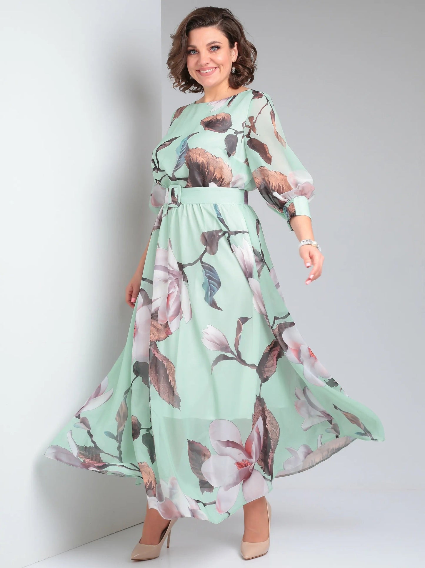 Melaza | Elegantes Maxikleid mit floralem Print und Taillengürtel