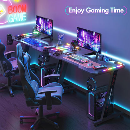 Gaming Bureau met RGB LED Verlichting 120x60 cm – Carbon Fiber Look met Z Frame en Accessoires | Restfield