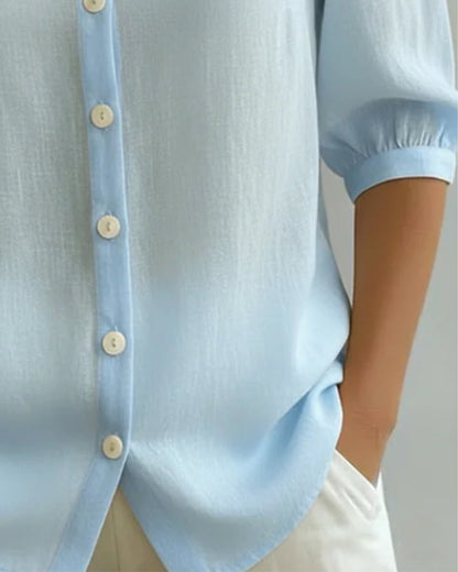 Neslora™ - Chemise femme coton col Peter Pan manches mi-longues élégantes