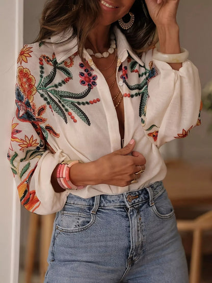 Chemise à fleurs à manches longues avec boutons