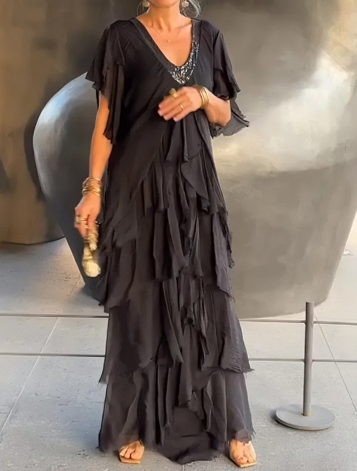 RegalGrace | V-Ausschnitt Maxikleid