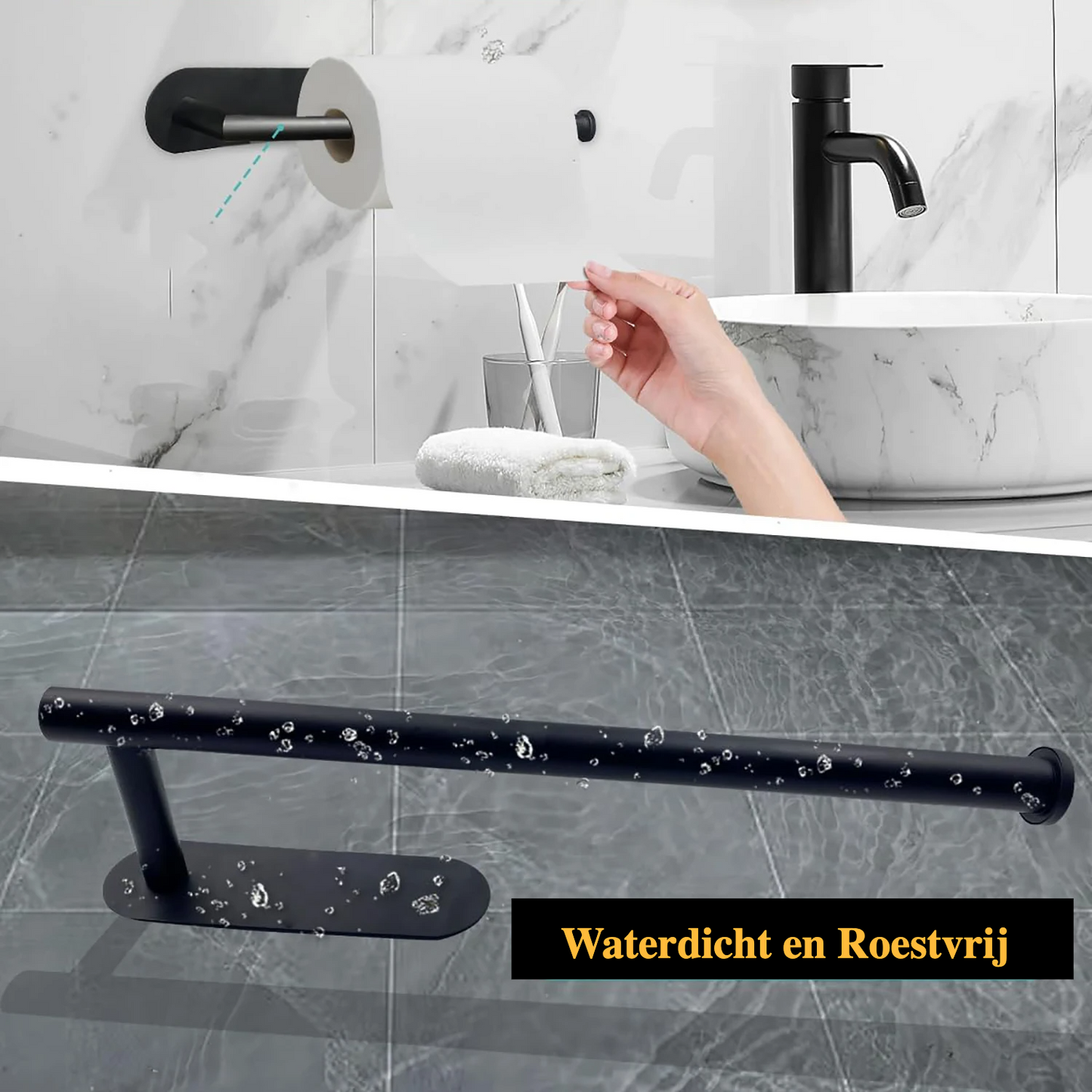 Stick & Grip No-Drill Adhesive Paper Towel & Toilet Roll Holder – Space-Saving Wall Organizer for Kitchen & Bathroom