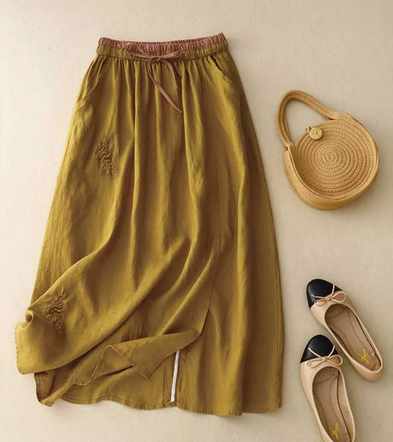 RICA | LONG LINEN AND COTTON SKIRT WITH HANDCRAFTED DETAILS