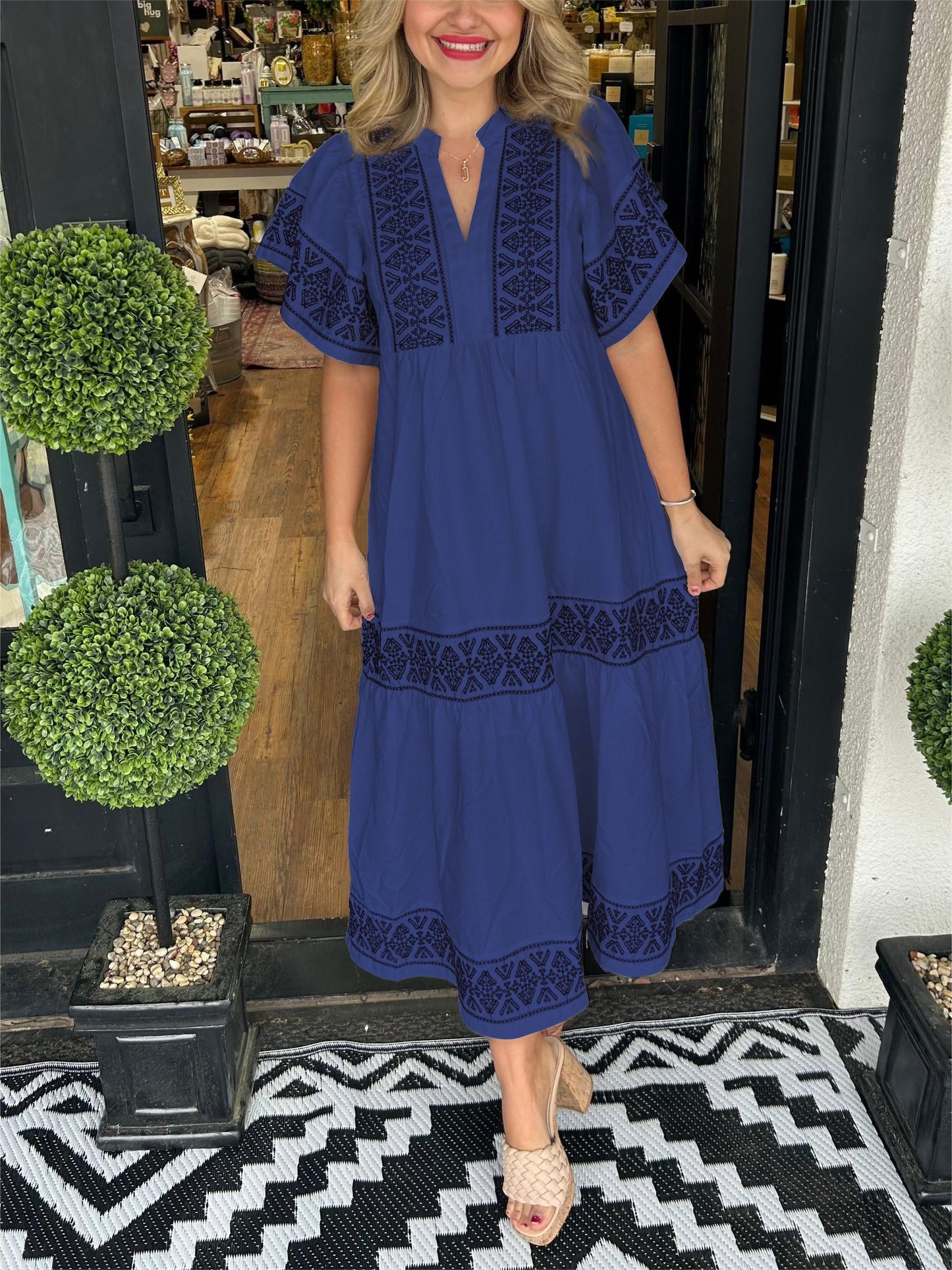 Rachel | Women’s Summer Boho V Neck Midi Dress