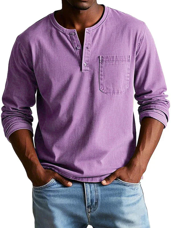 Sage | Men casual z długim rękawem Henley koszula