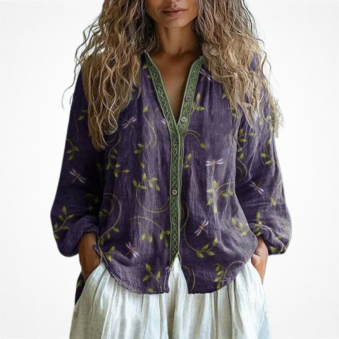 Brianna Vintage Leaf Print Top