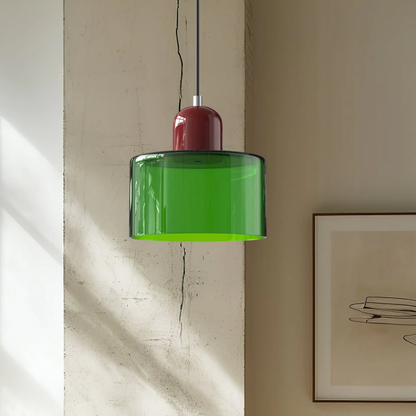 Tusa – Retro hänglampa med orange glaskupa & grön ovandel