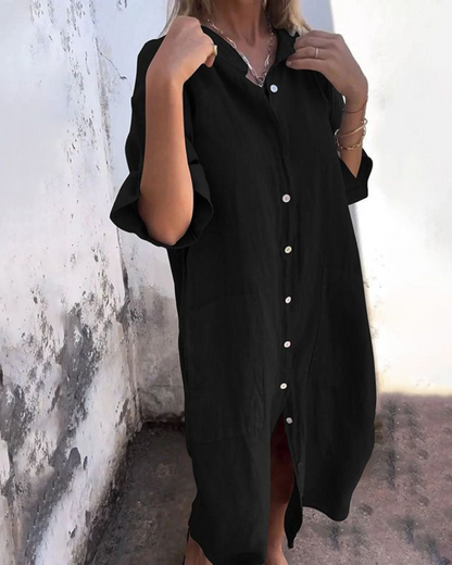 Robe Femme Chemise Oversize Boutonnée Fluide Décontractée Chic