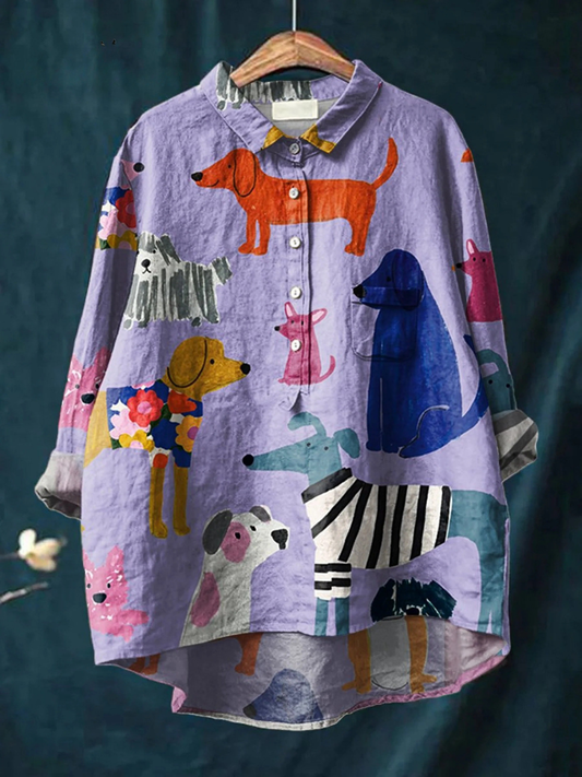 Coralie | Women's Dog  Art Print Casual  Shirt