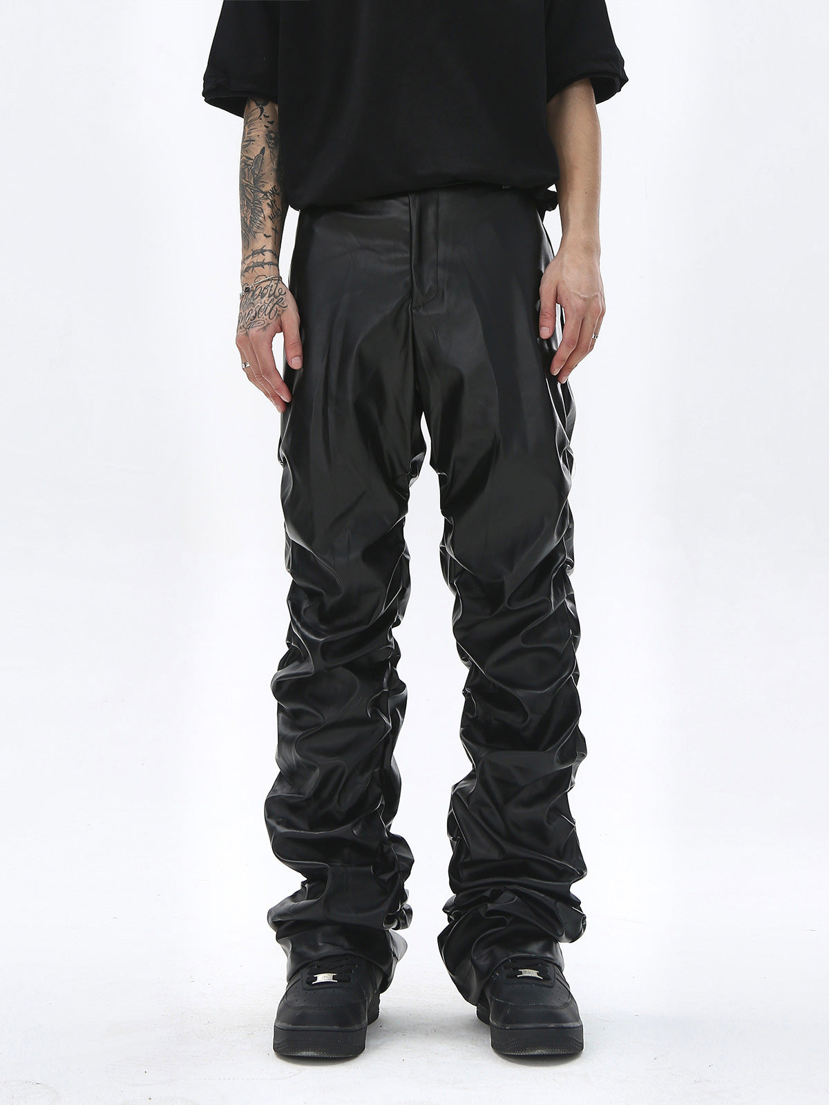 Punk Style Pleated Faux Leather Pants