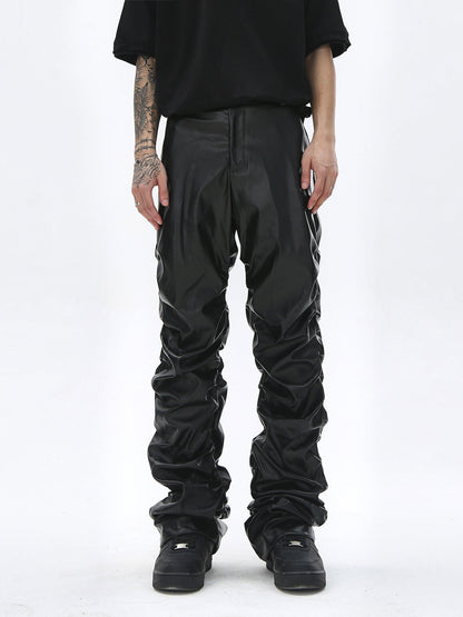 Punk Style Pleated Faux Leather Pants