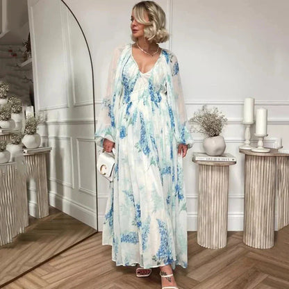 Maxikleid mit Blumenmuster und Tunnelzug am Taillenbund