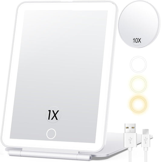 Illuminated Travel Makeup Mirror with Magnifying Feature