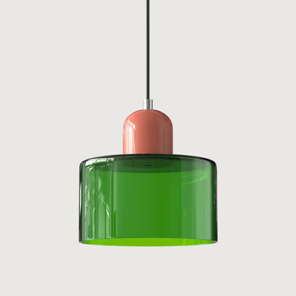 Tusa – Retro hänglampa med orange glaskupa & grön ovandel