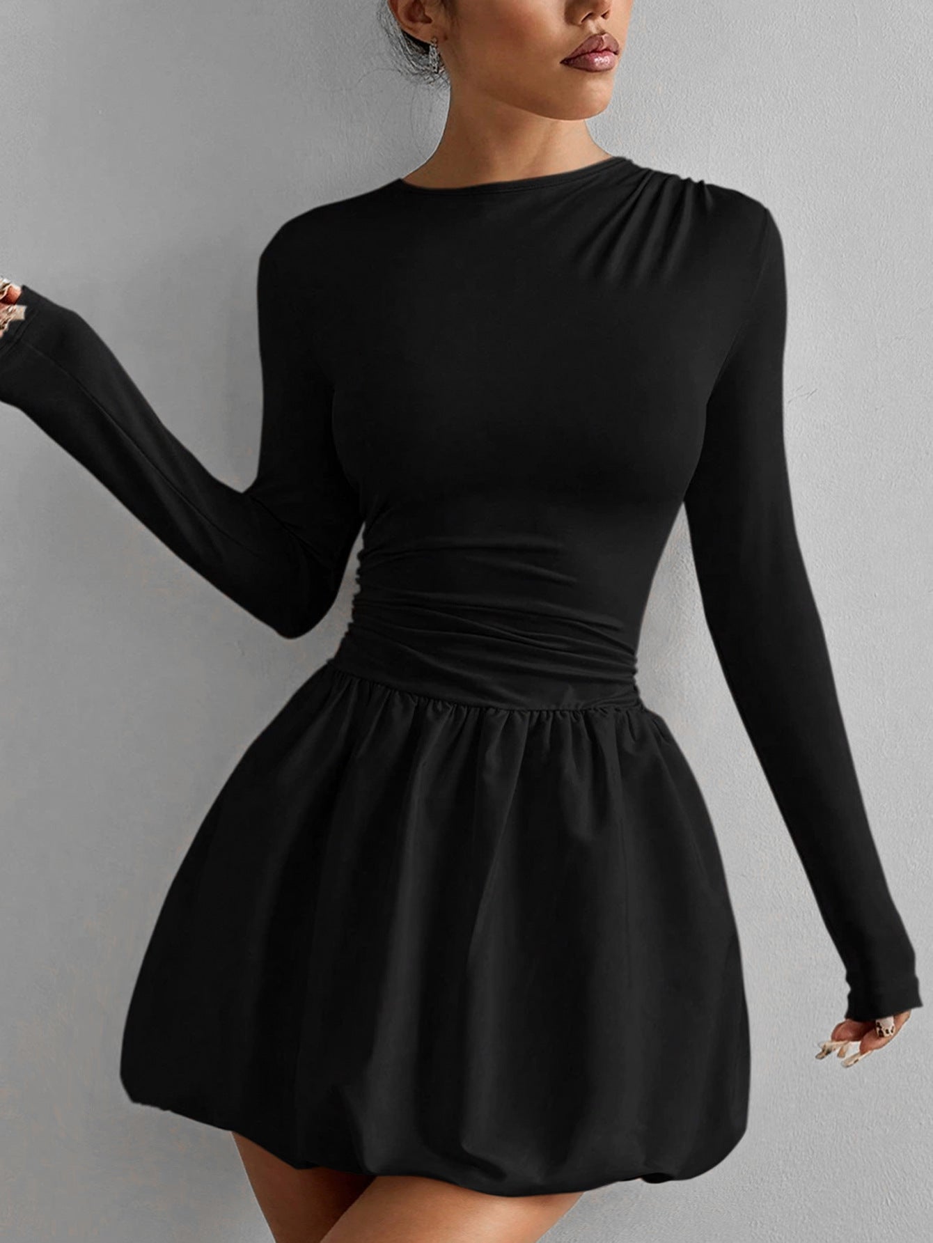 Long Sleeve Mini Dress – Elegant Fitted Waist Dress