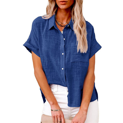 Women’s Relaxed Button Front Short Sleeve Blouse Top