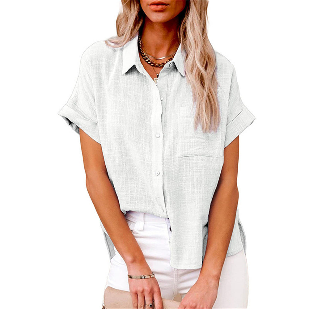 Women’s Relaxed Button Front Short Sleeve Blouse Top