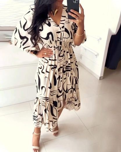 Sanae™ - Robe à col en V et imprimé élégant