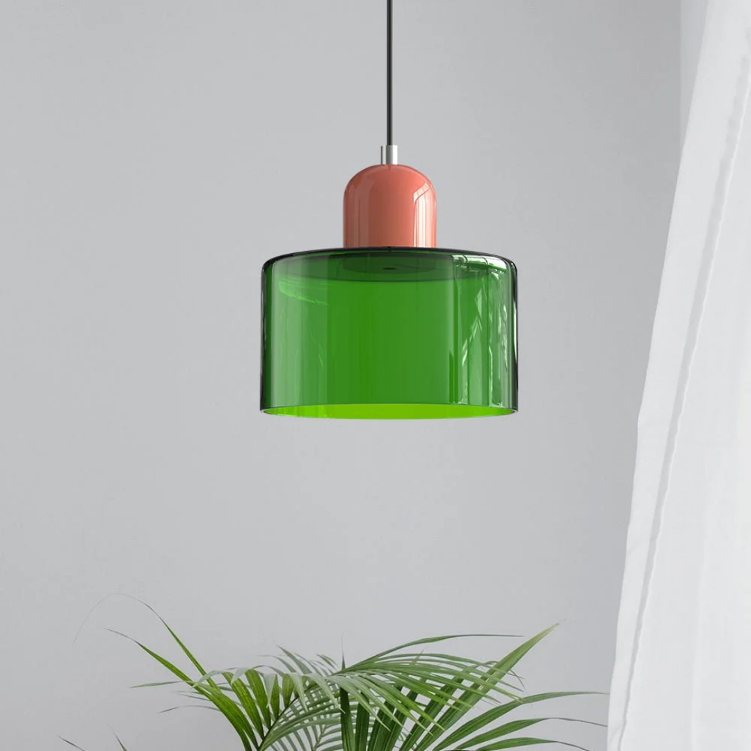 Tusa – Retro hänglampa med orange glaskupa & grön ovandel