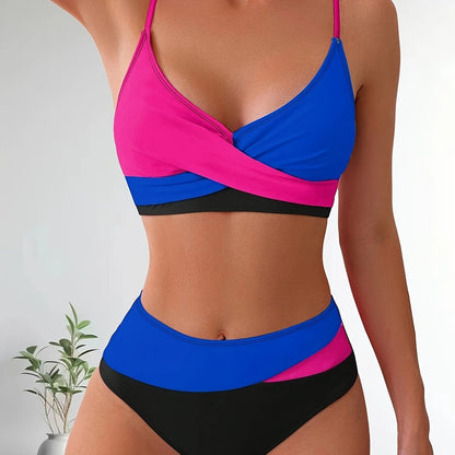 Comfortabele Patchwork Bikini Set voor Dames met Stretch Pasvorm