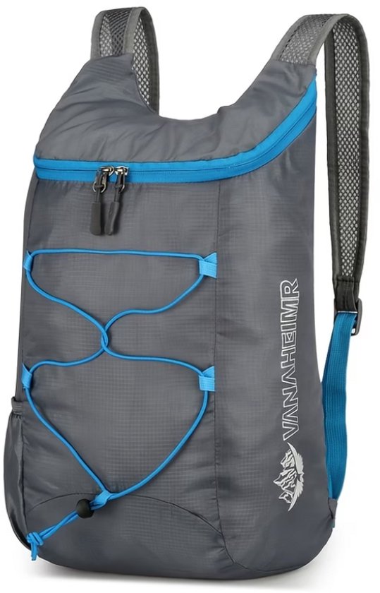 Opvouwbare sport rugzak grijs blauw – lichtgewicht outdoor rugtas voor wandelen, fietsen en reizen – compacte sporttas met verstelbare schouderbanden en opbergvakken voor sport en outdoor