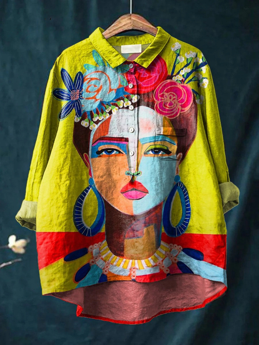 Lola | Camiseta Casual con Retrato de Freda en Pintura al Óleo Impresa