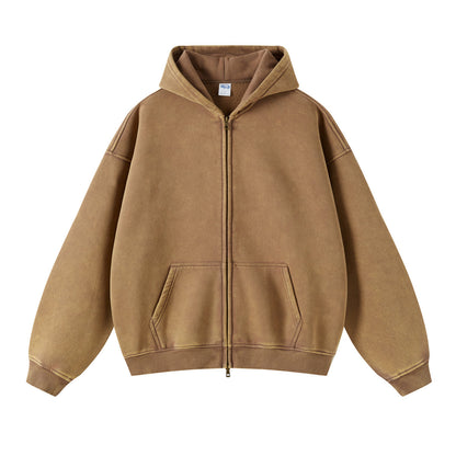 Washed Oversized Retro Zip-Up Hoodie
