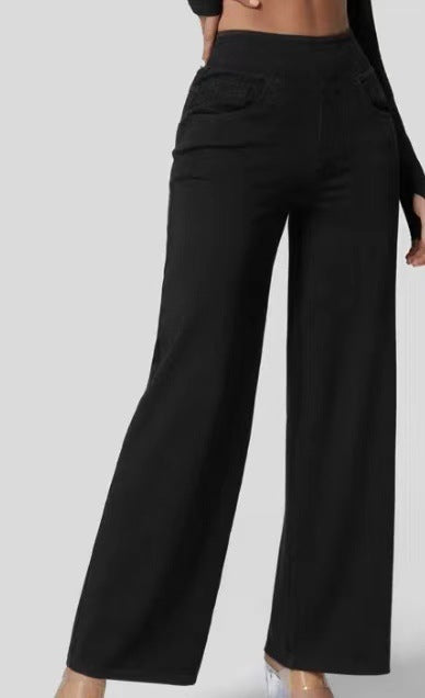 Ruvessa™ - Jean femme taille haute jambe large très extensible coupe moderne