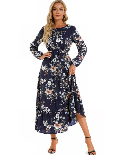 Robe Fleurie Polyvalente en Mousseline pour Femme – Style Élégant à Col Rond