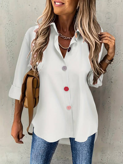 Lasangi - Camicia Casual a Maniche Lunghe Con Bottoni Multipli