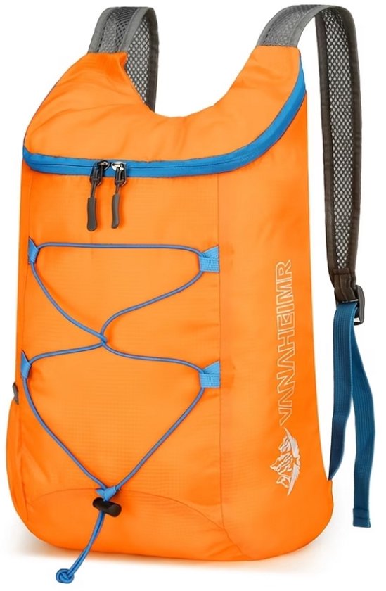 Opvouwbare sport rugzak mandarijn blauw – lichtgewicht outdoor rugtas voor wandelen, fietsen en reizen – compacte sporttas met verstelbare schouderbanden en opbergvakken