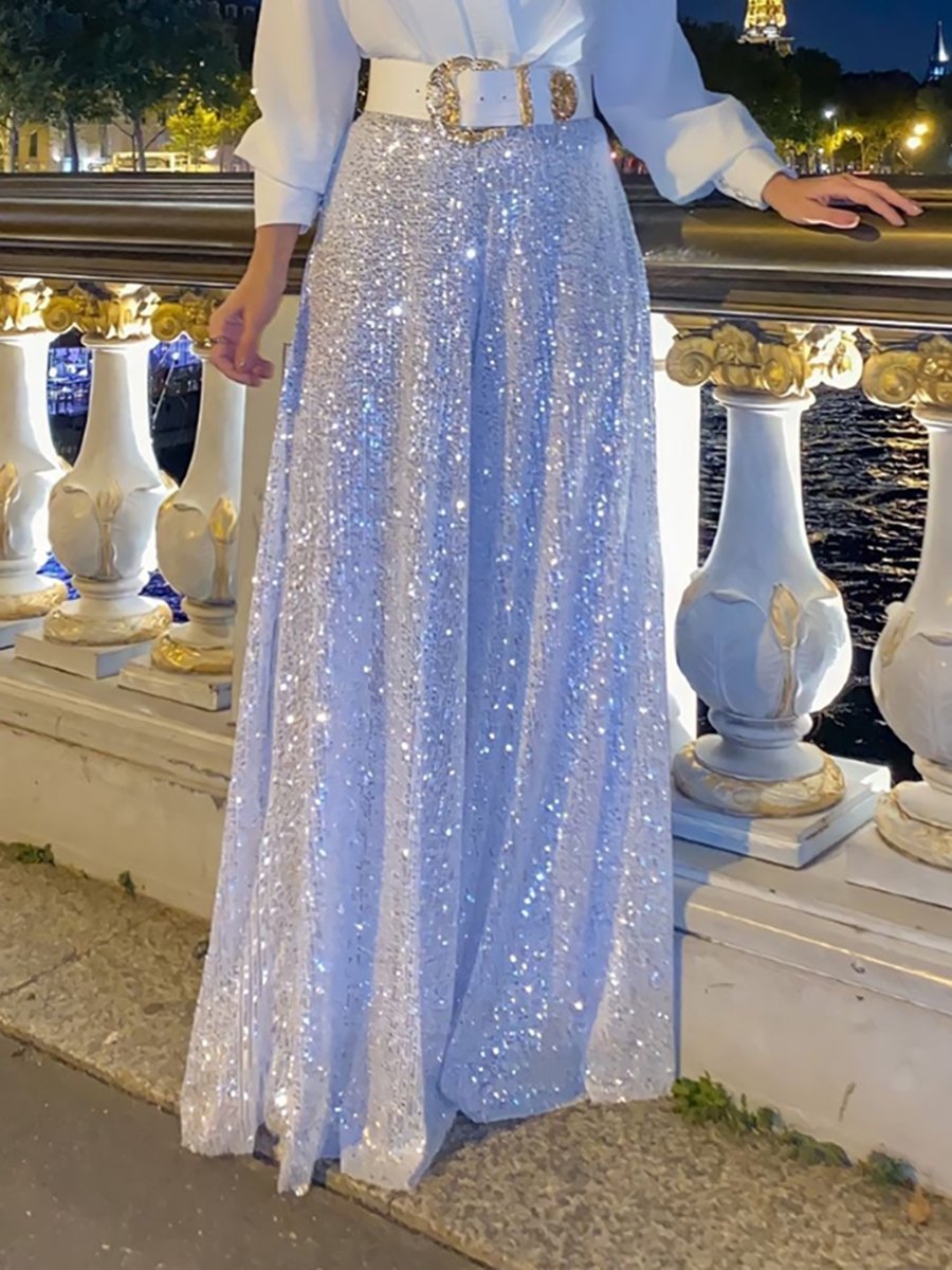 Chelsea | Elegante Langarmshirt mit Pailletten-Palazzo-Hose